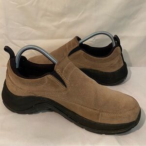Women’s LL Bean‎ Beige Suede Comfort Mocs Slip On Walking Hiking Shoes Sz 8.5